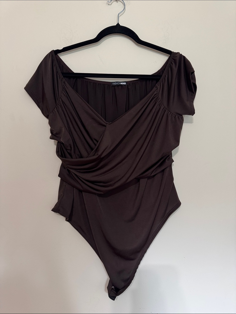 Fashion Nova Brown Draped Bandeau Bodysuit